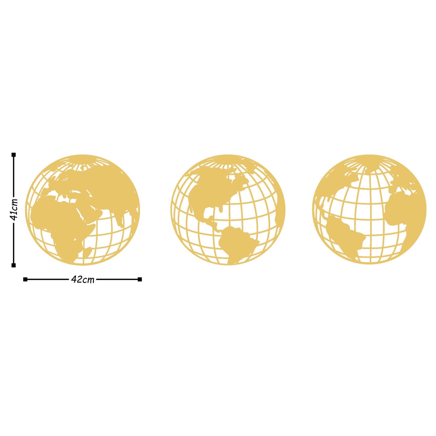 World Map Metal Decor 3 - Gold - Decorative Metal Wall Accessory