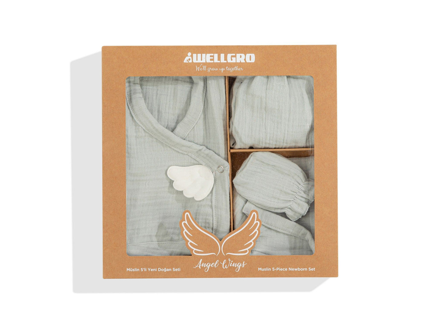 Angel Wings - Newborn Baby Set - Grey - Newborn Baby Set (5 Pieces)