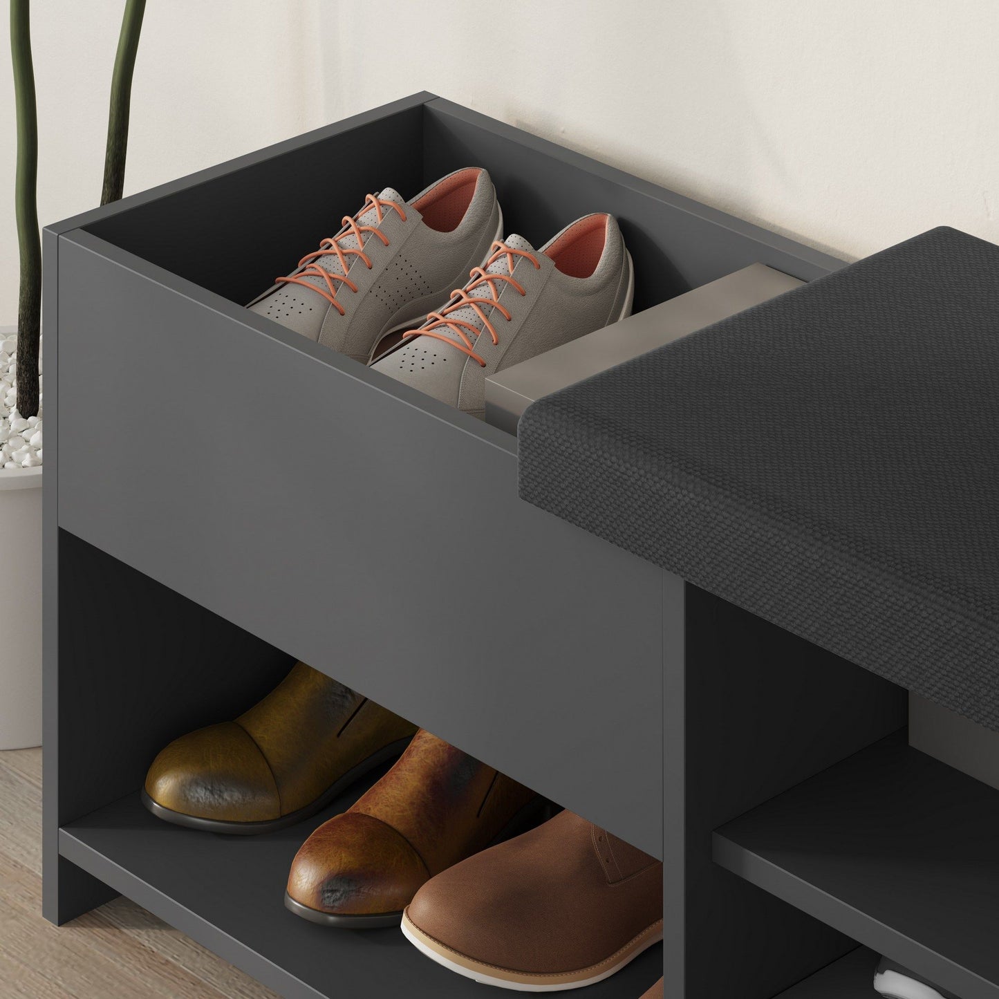 Filux Bench - Anthracite - Shoe Cabinet