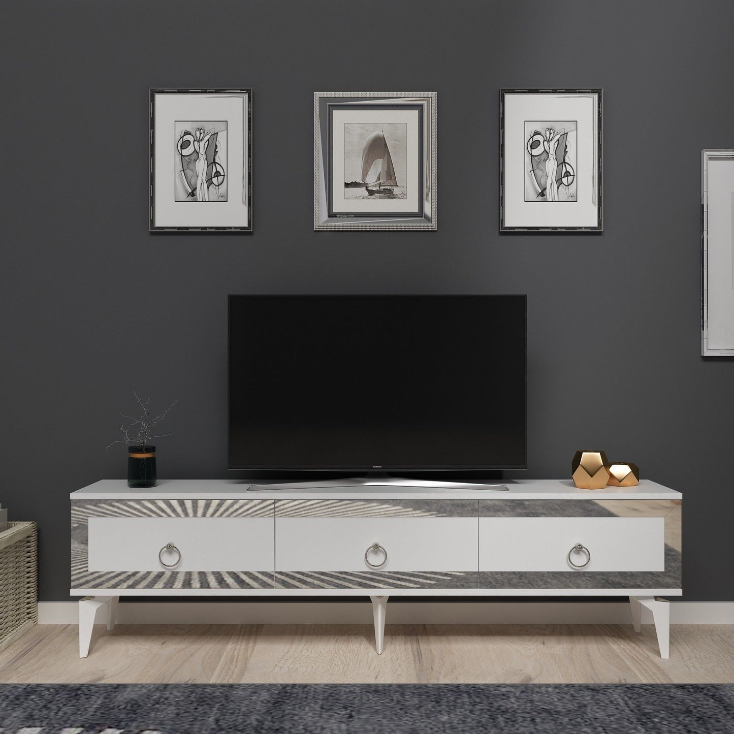 Ponny - White, Silver - TV Stand