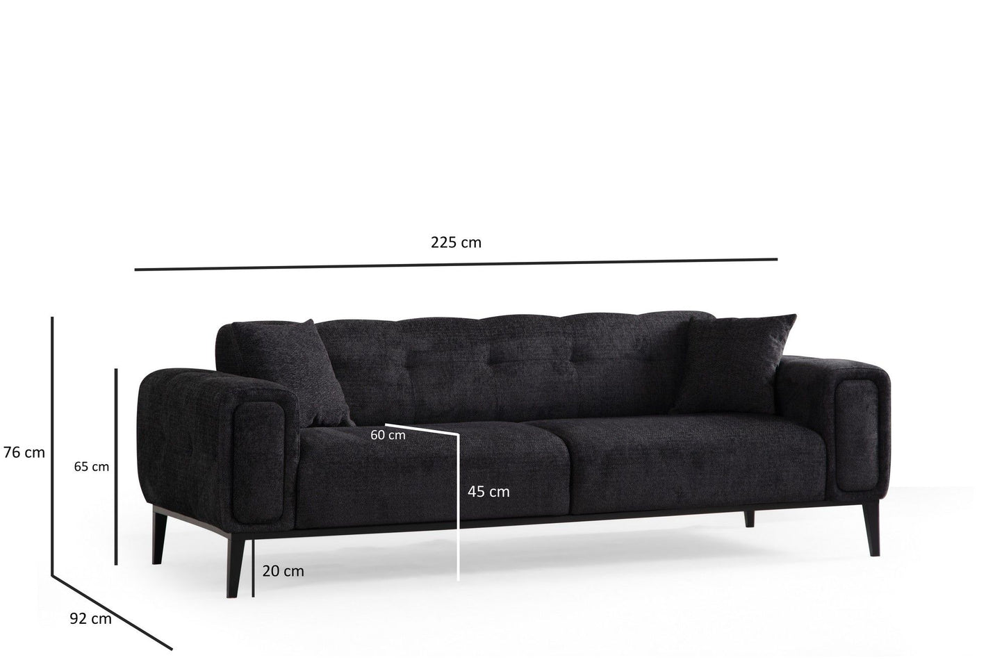 Athena 3 Seater - Black - 3-Seat Sofa-Bed