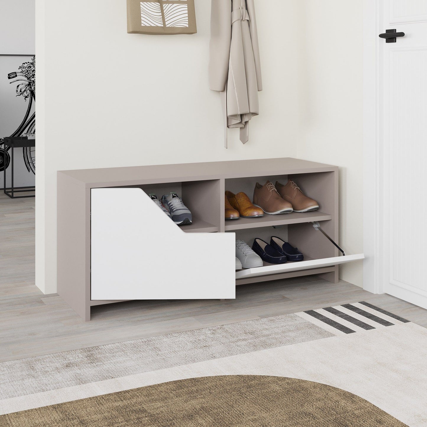 Nexus Shoe Cabinet - Light Mocha, White - Shoe Cabinet