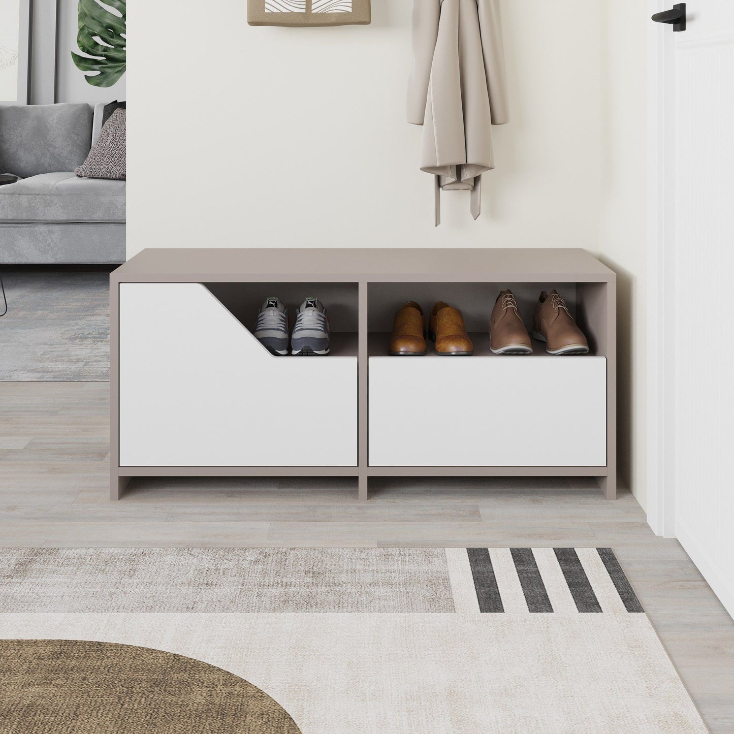 Nexus Shoe Cabinet - Light Mocha, White - Shoe Cabinet