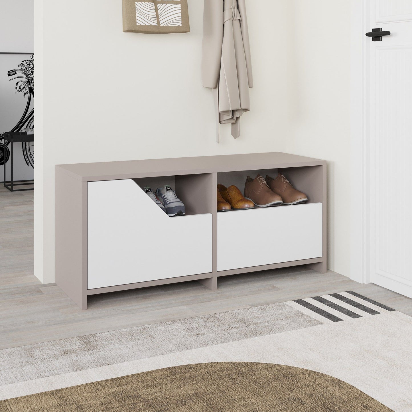 Nexus Shoe Cabinet - Light Mocha, White - Shoe Cabinet