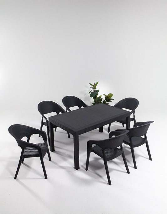 Garden 90x150 Large Masa Takimi - Anthracite - Garden Table & Chairs Set (7 Pieces)