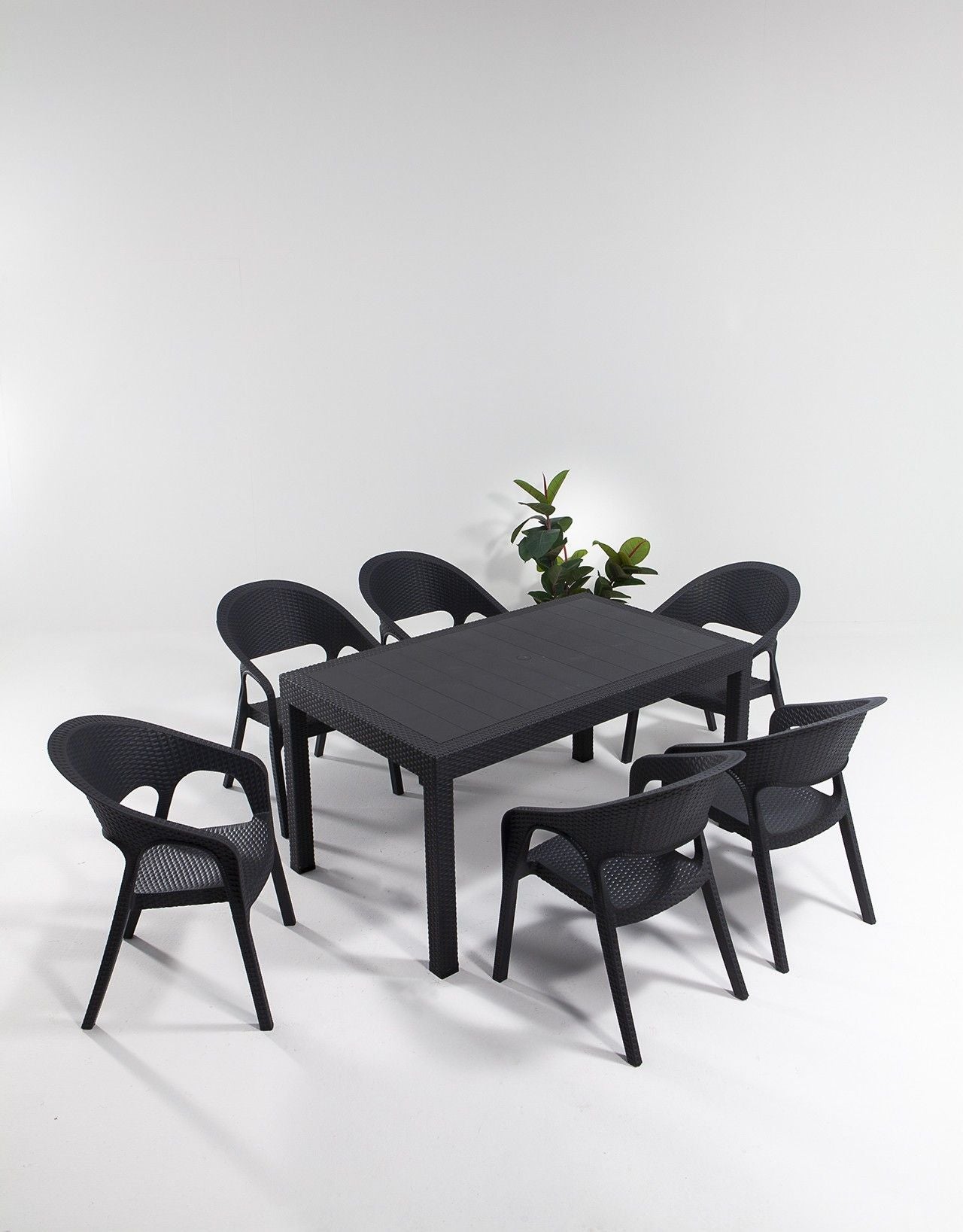 Garden 90x150 Large Masa Takimi - Anthracite - Garden Table & Chairs Set (7 Pieces)
