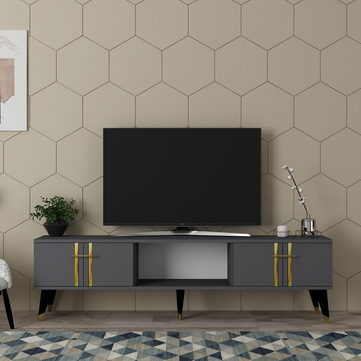 Asel - Anthracite, Gold - TV Stand