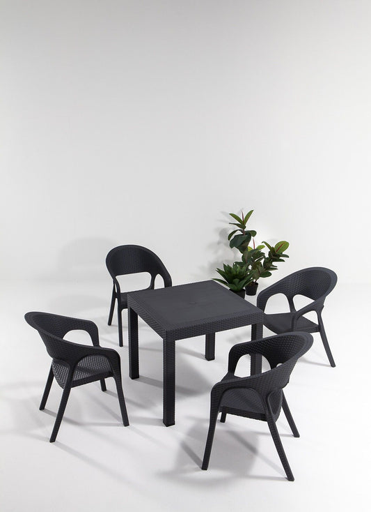 Garden 80x80 Small Masa Takimi - Anthracite - Garden Table & Chairs Set (5 Pieces)