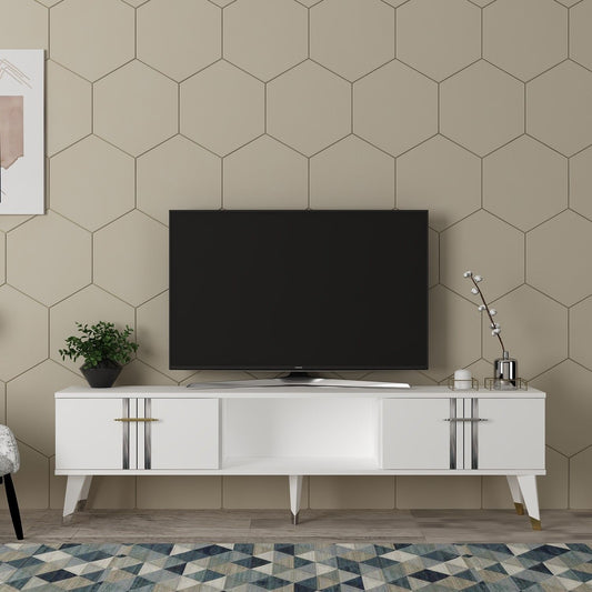 Asel - White, Silver - TV Stand