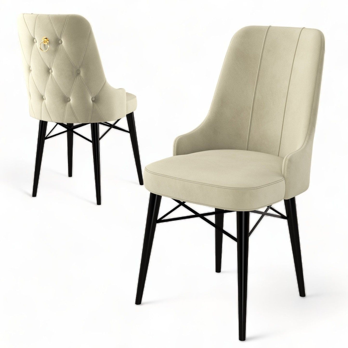 Pare - Cream, Black - Chair Set (4 Pieces)