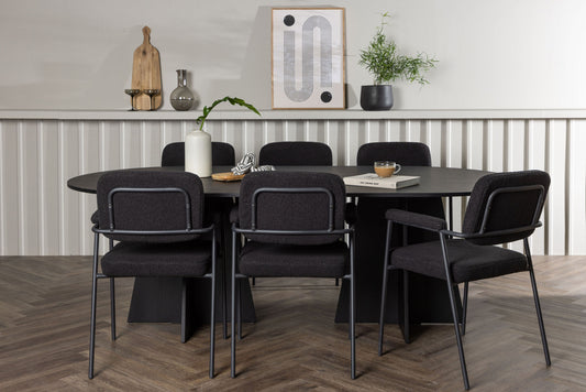 Spisebordssæt - Bootcut Oval Dining Table - Black / Black Fanéer +Yesterday Dining Chair - Black / Black Boucle _6
