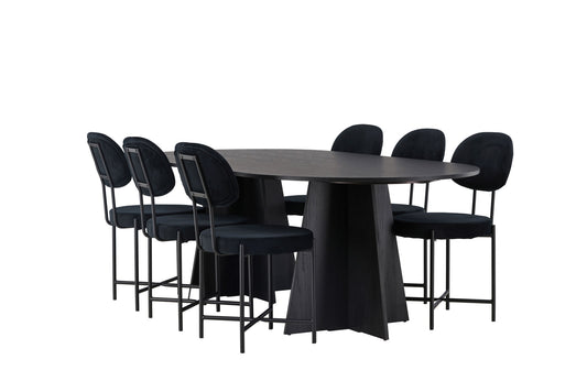 Spisebordssæt - Bootcut Oval Dining Table - Black / Black Fanéer +Stella Dining Chair - Black / Black Velvet _6
