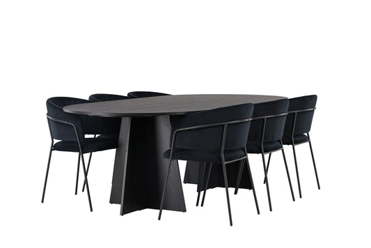 Spisebordssæt - Bootcut Oval Dining Table - Black / Black Fanéer +Selma Dining Chair - Black / Black Velvet _6