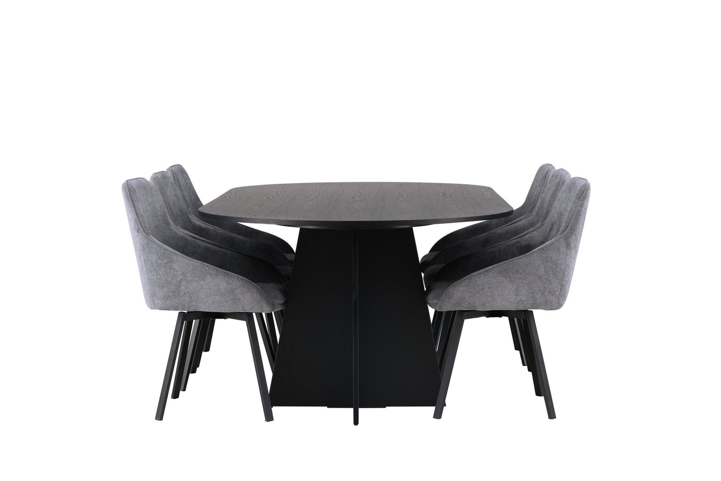 Spisebordssæt - Bootcut Oval Dining Table - Black / Black Fanéer +Rosie Dining Chair - Black / Dark grey Fabric _6