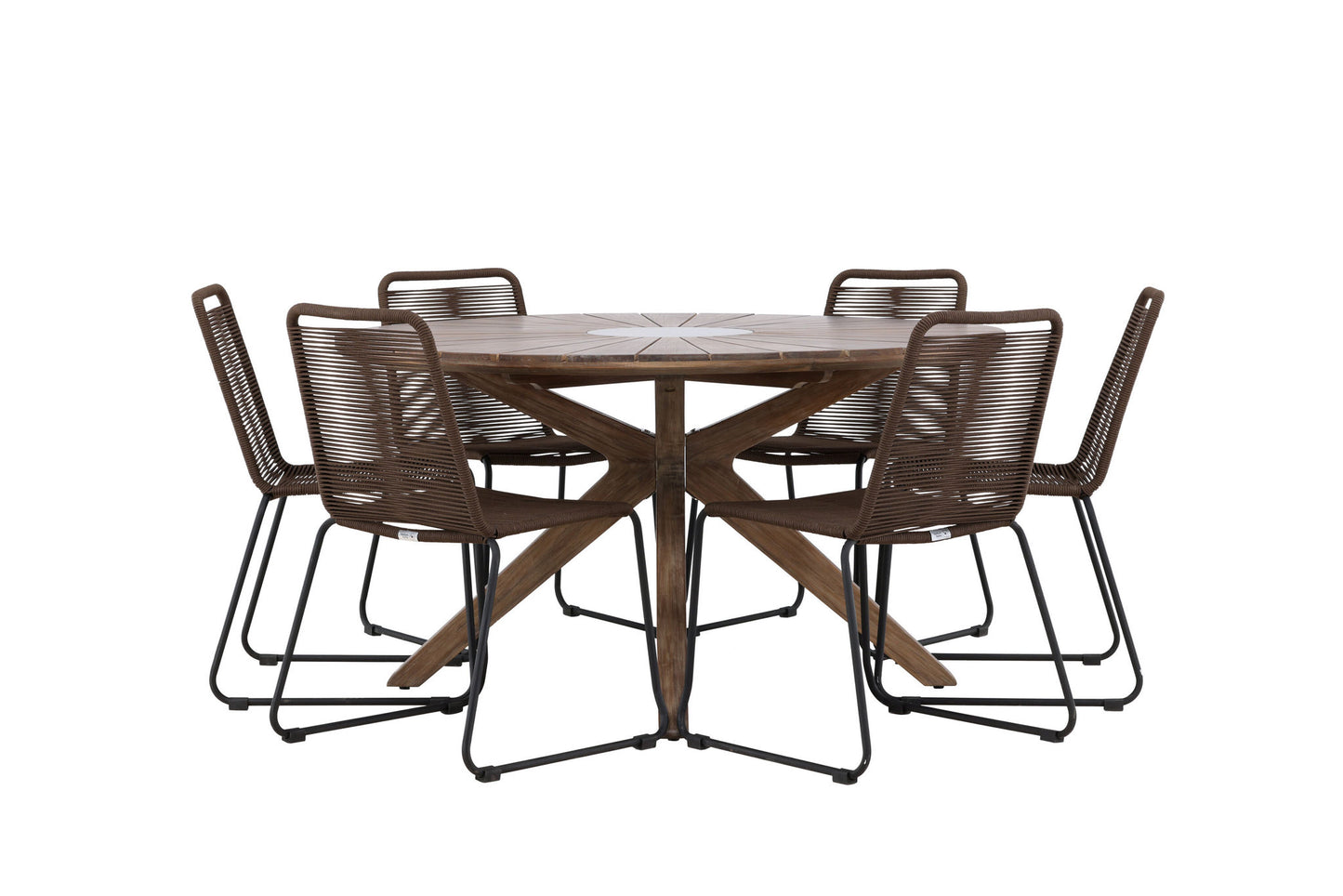Havebordssæt - Rosario Dining Table- Teak Ø140 +Lindos Diningchair Aluminium - Black / _6