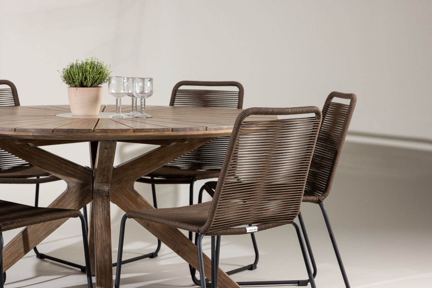 Havebordssæt - Rosario Dining Table- Teak Ø140 +Lindos Diningchair Aluminium - Black / _6