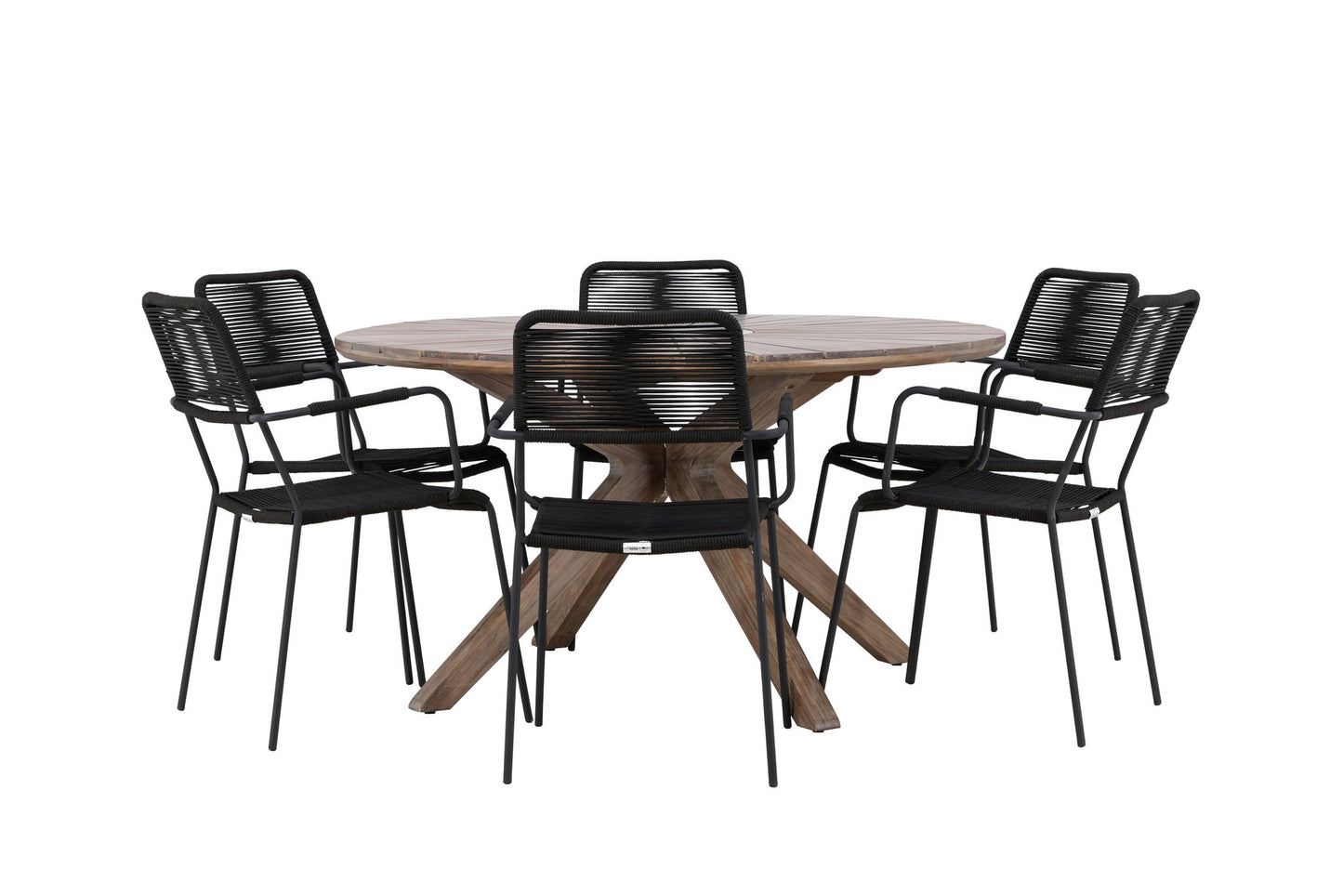 Havemøbler - Rosario Dining Table- Teak Ø140 +Lindos Armchair - Black Alu / Black Rope _6