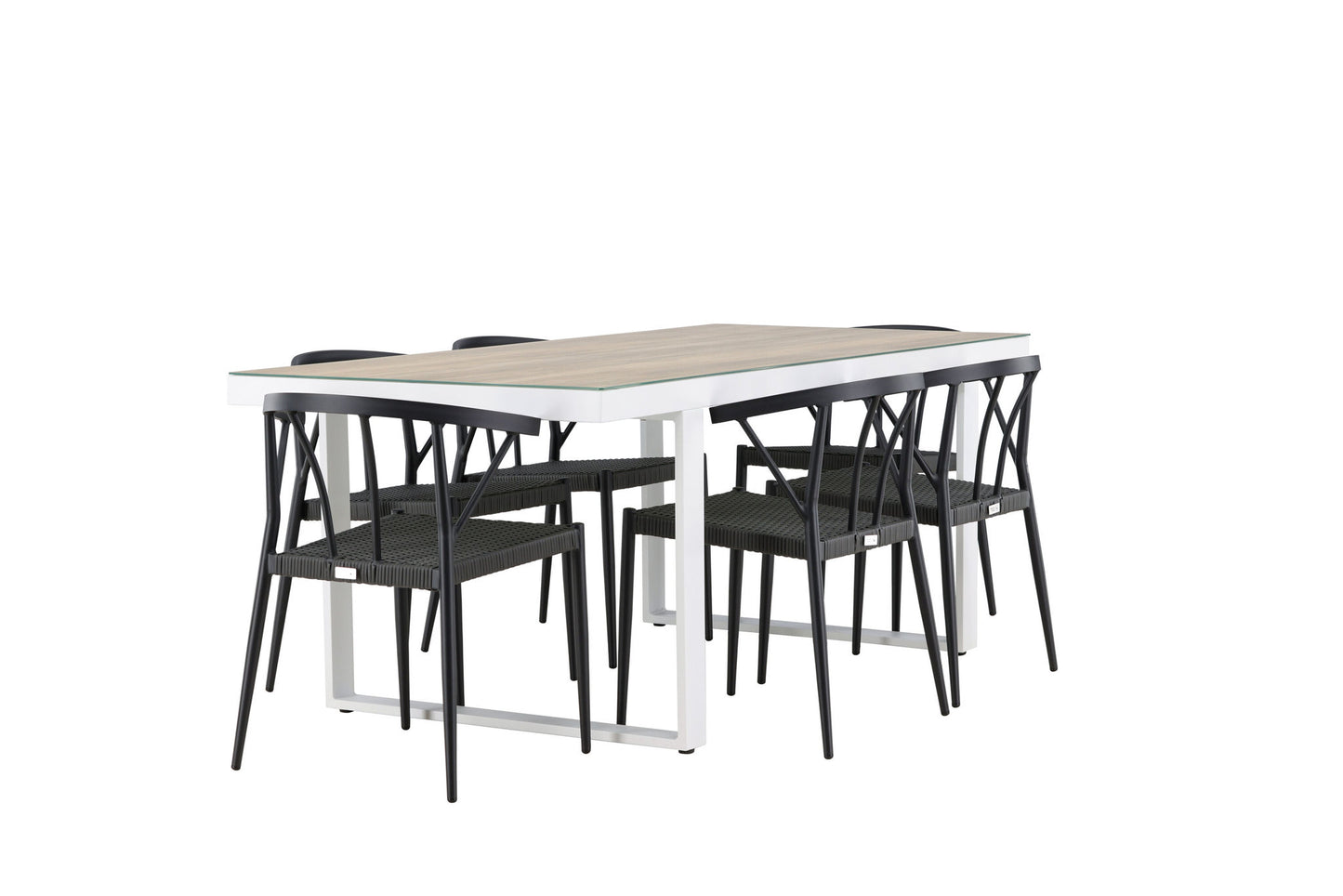 Havemøbler - Merlo Dining Table - White/Whitewash +Stina - Dining Chair- Black - Alu/wicker