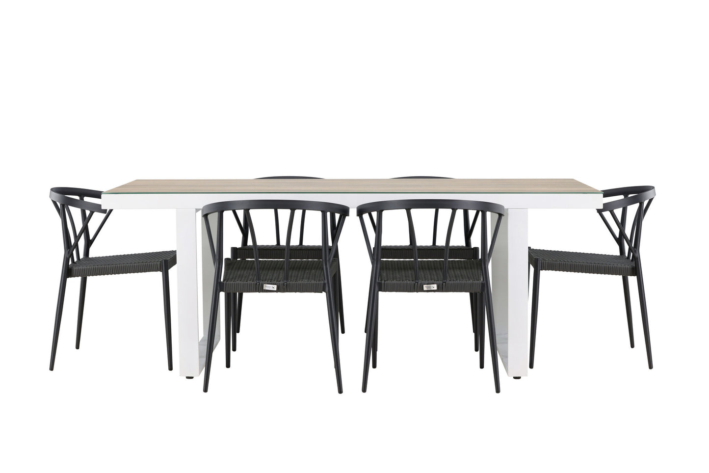 Havemøbler - Merlo Dining Table - White/Whitewash +Stina - Dining Chair- Black - Alu/wicker