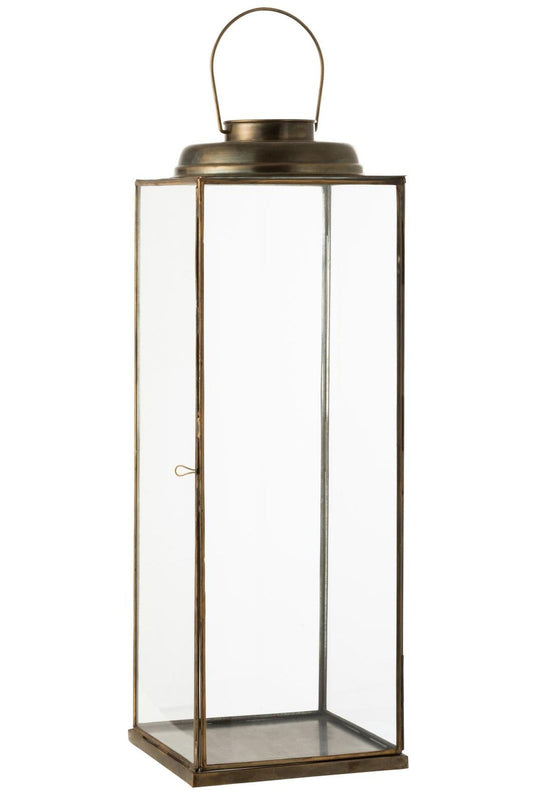 Lanterne kvadrat lav antik glas/jern bronze stor / outlet