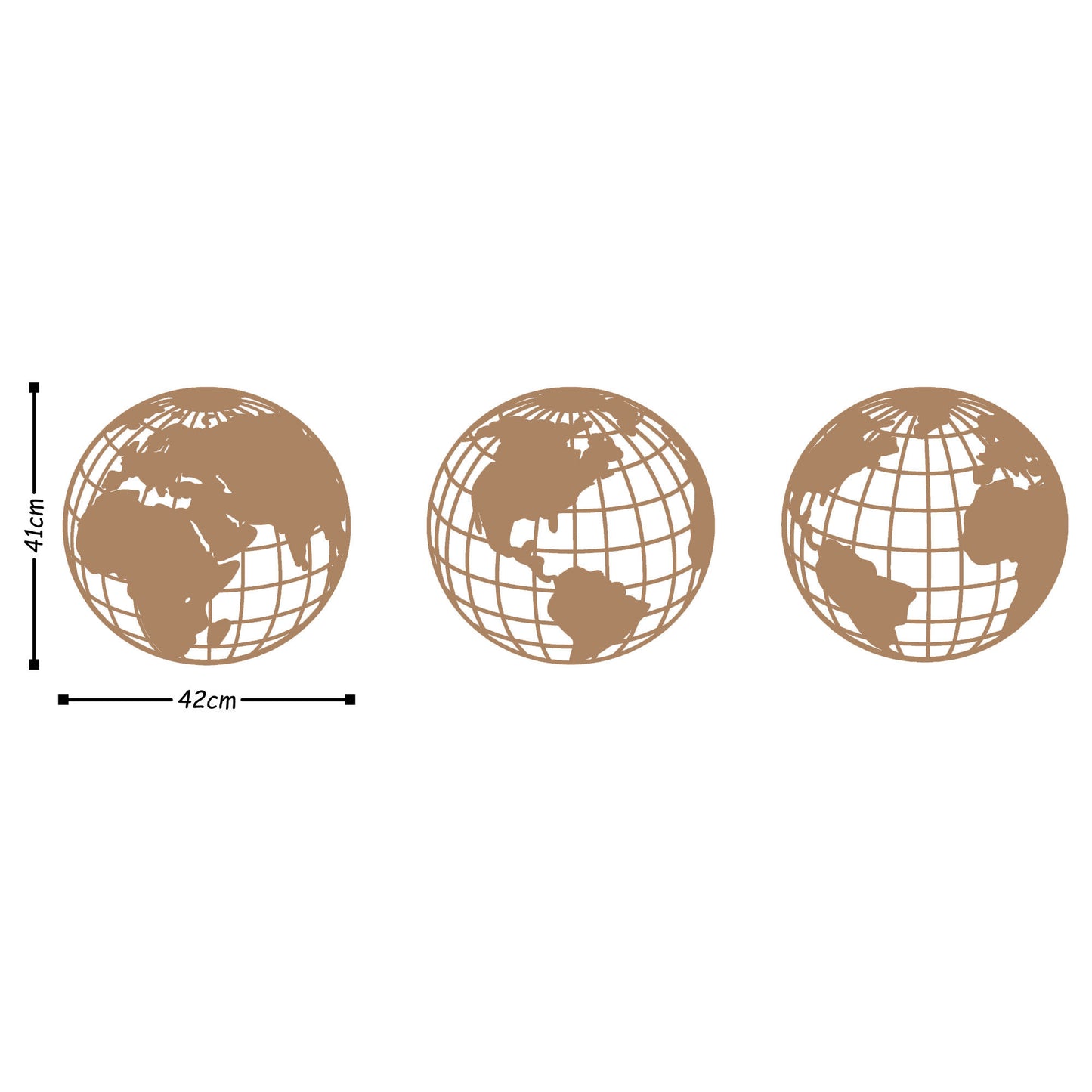 World Map Metal Decor 3 - Copper - Decorative Metal Wall Accessory