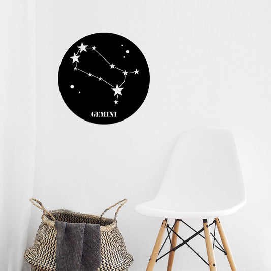 Gemini Horoscope - Black - Decorative Metal Wall Accessory