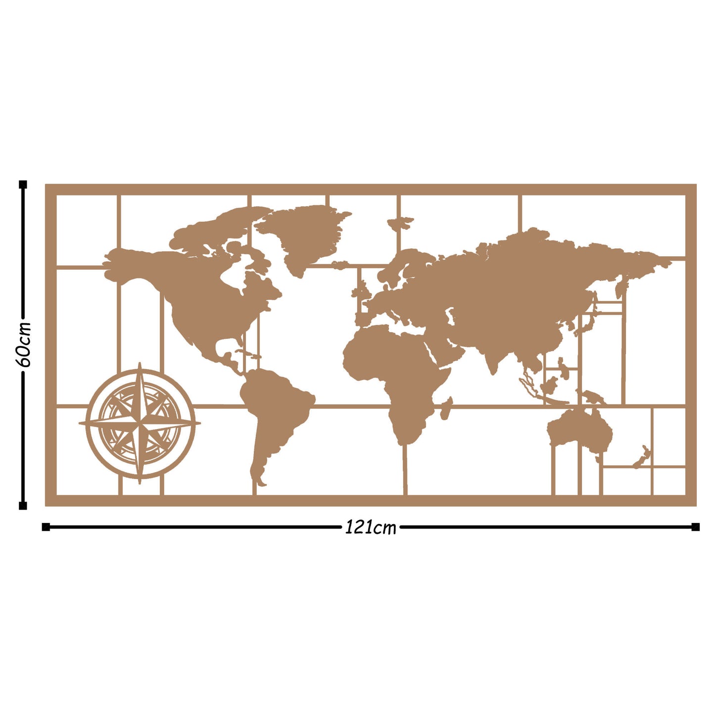 World Map Metal Decor 7 - Copper - Decorative Metal Wall Accessory