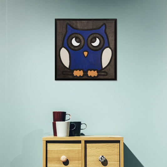 Navy Blue Owl - Decorative Wooden Wall Accessory