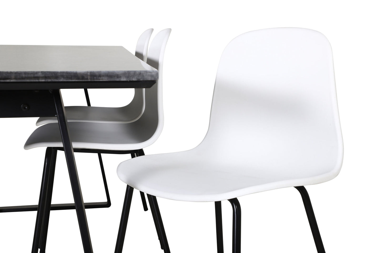Estelle - Spisebord, 200*90*H76 - Sort+Arctic Spisebordsstol - Sorte ben - Hvid Plast