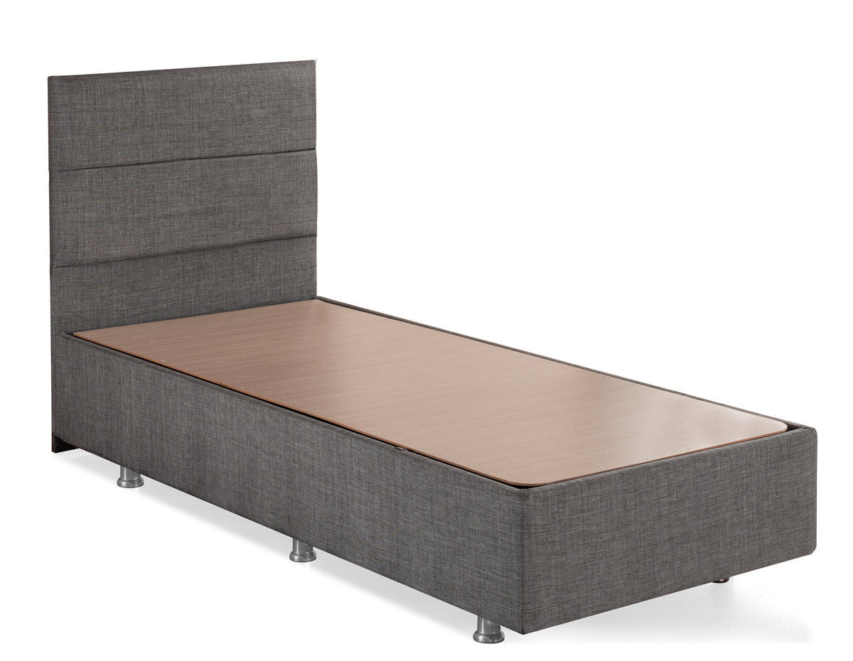 Sølv - Grå (100 x 200) - Enkelt madras, bund og sengegavl
