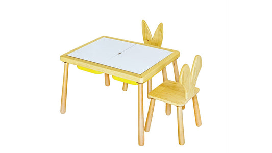 Bord og 2 stole - Gul - Bordsæt til børn