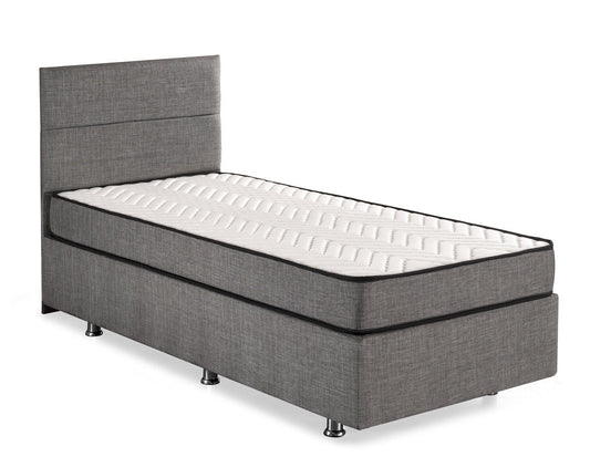 Sølv - Grå (120 x 200) - Enkelt madras, bund og sengegavl