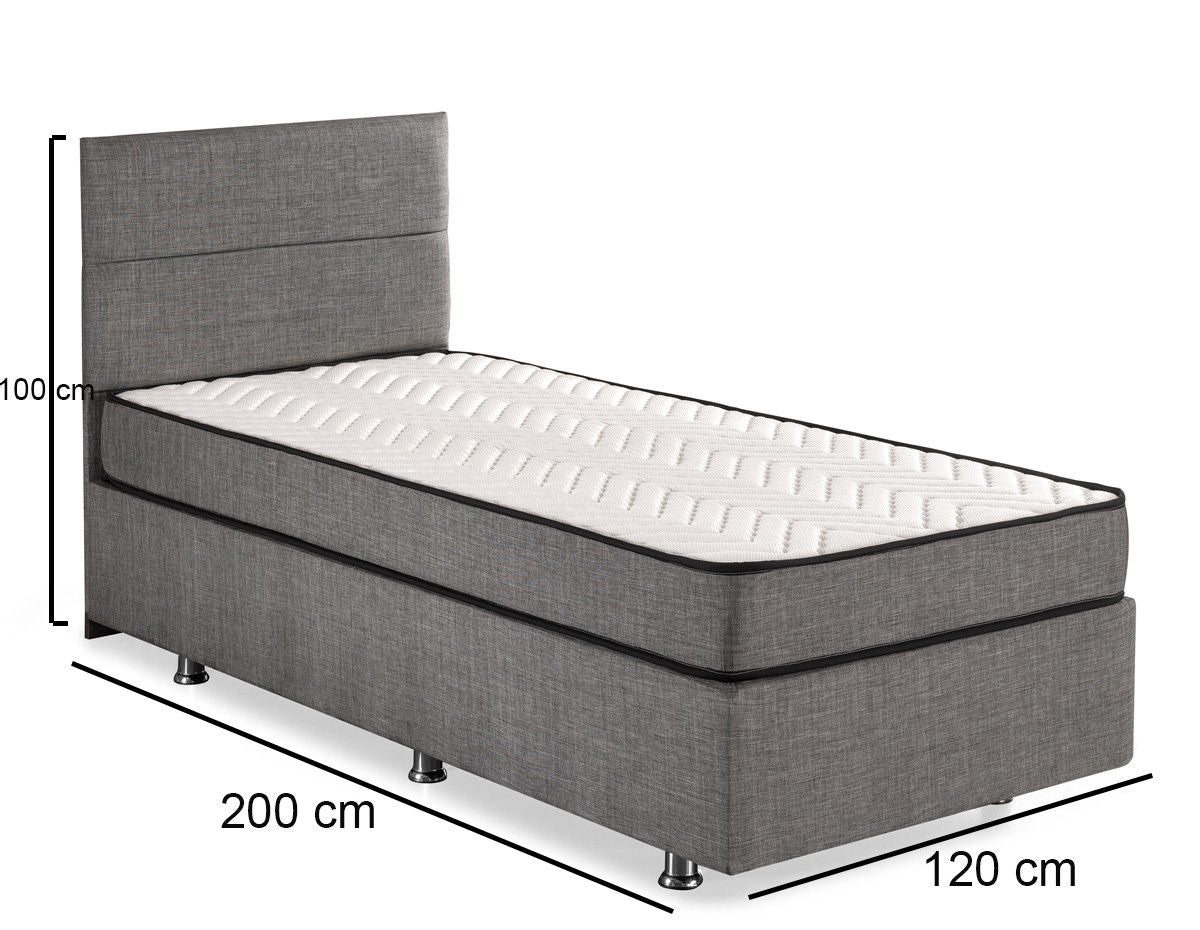 Sølv - Grå (120 x 200) - Enkelt madras, bund og sengegavl
