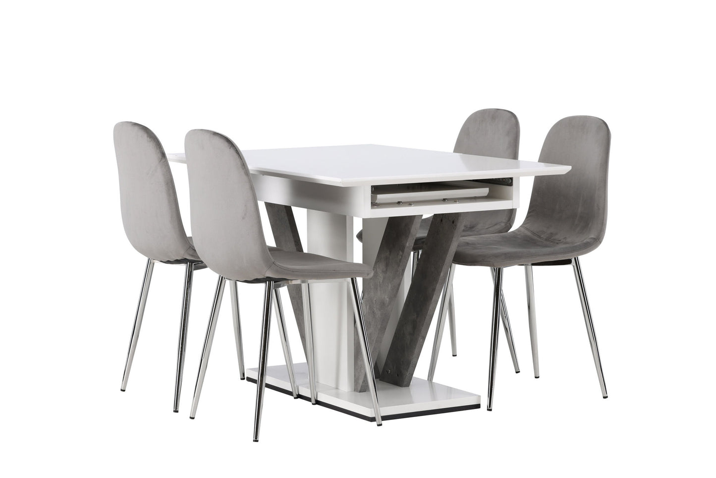 DISA Spisebord 120 /160*80 - Hvid / grå MDF +EVA Spisestol - Lysegrå / lysegrå fløjl _4
