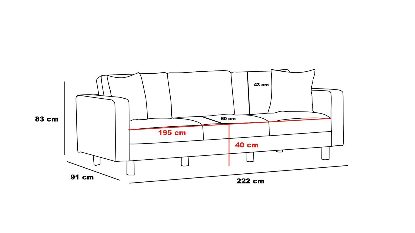 Berlin - antracit, sort - 3-sæders sofa