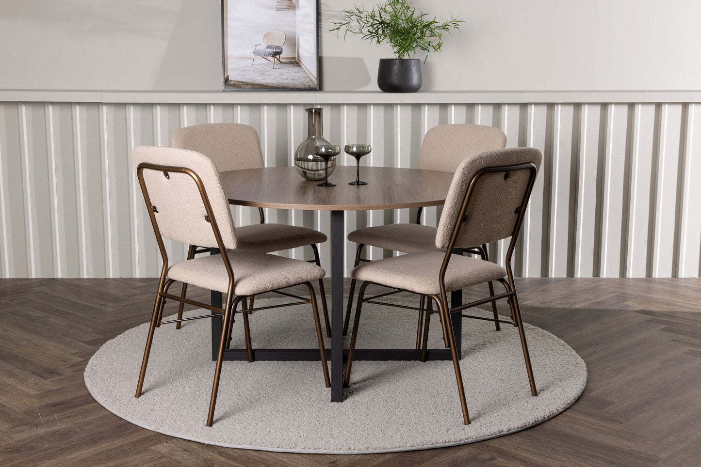 Durango spisebord - sort / valnød MDF +seda spisestol - mat brun / beige stof _4
