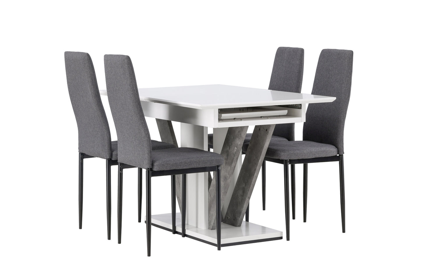 DISA Spisebord 120 /160*80 - Hvid / grå MDF +Petra Spisestol - sort / mørkegrå stof _4