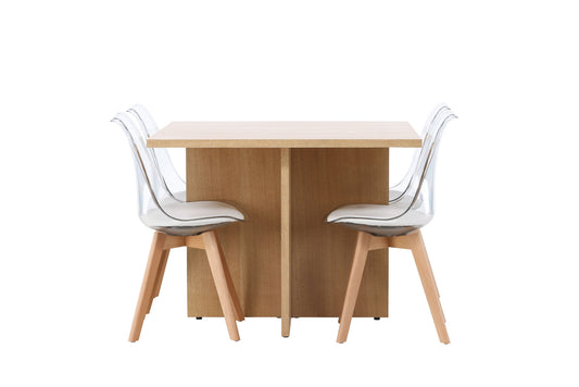 LEO Spisebord 100*75 - Oaklook / Oaklook MDF +Edvin Spisestol - Natur / Pet (sædepude hvid) kæledyrsoverflade, sæde med sædvanlig svamp _4