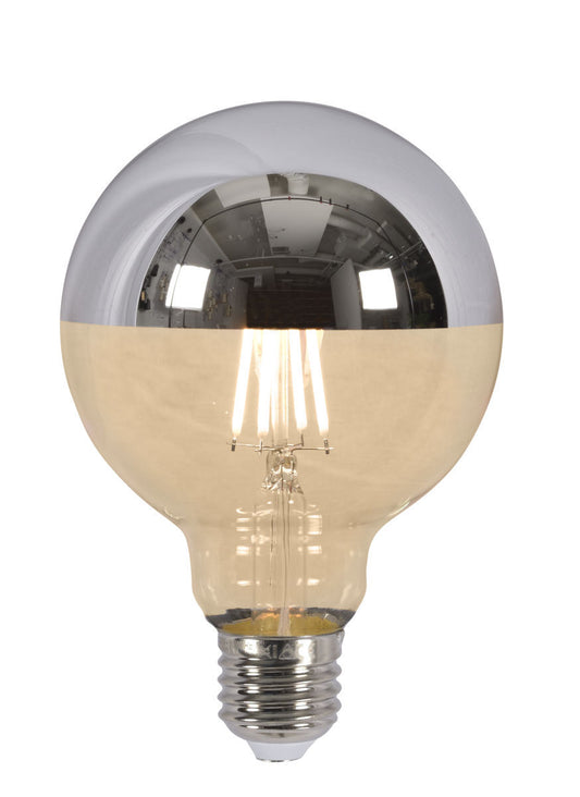 Det handlar om RoMi | LED-glödlampa globe filament toppspegel silver dia.9,5xh.14cm E27