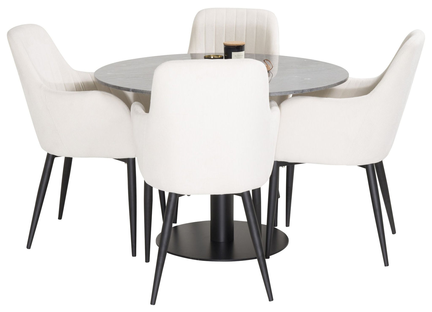 Estelle - Rundt spisebord - Sort / Grå Marmor - Comfort Spisebordsstol