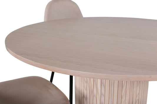 Bianca - Rundt spisebord, Hvid Wash Sort finér+ Polar Spisebordsstol, Sorte ben Beige velour (ers√§tter 19902,880)