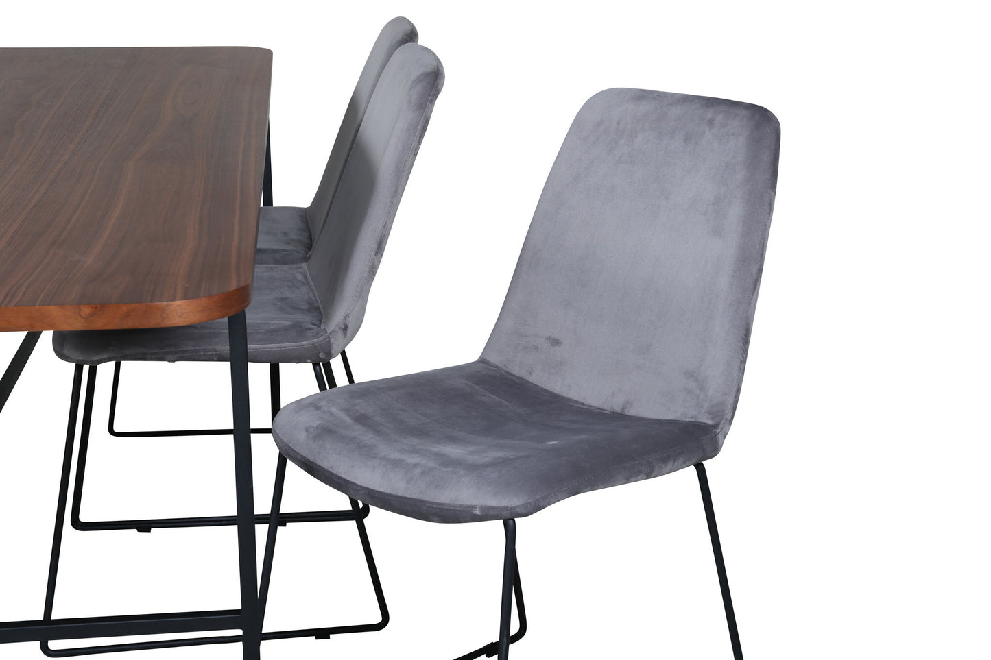 Uno - Spisebord, Sort Valnød finér+ Muce Spisebordsstol , Sorte ben, Grå velour