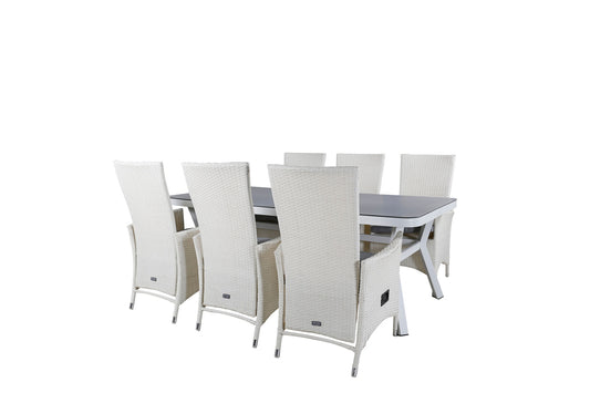 Virya - Spisebord, Hvid Alu / Grå glas - big table+ Padova Stol (Recliner) - Hvid/Grå