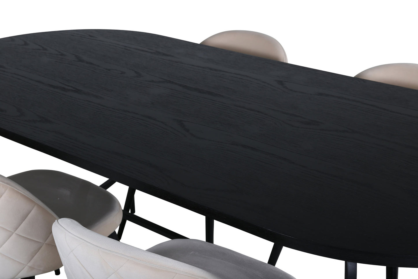 Skate - Ovalt spisebord, Sort finér+ velour syninger Stol - Sort / Beige velour