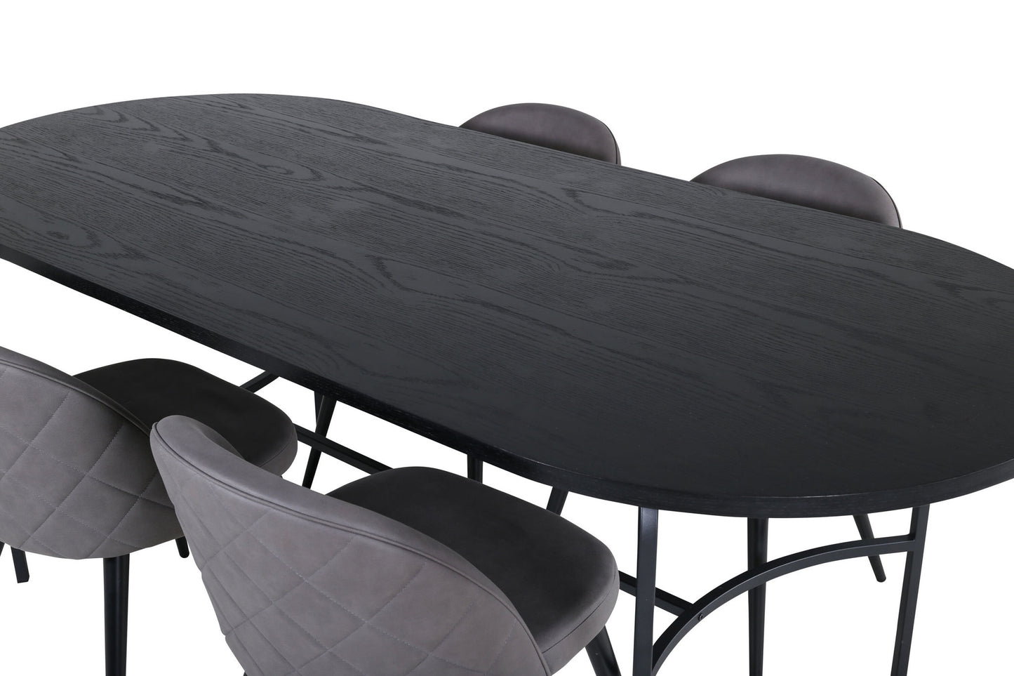 Skate - Ovalt spisebord, Sort finér+ velour syninger Stol - Sort / Grå mikrofiber