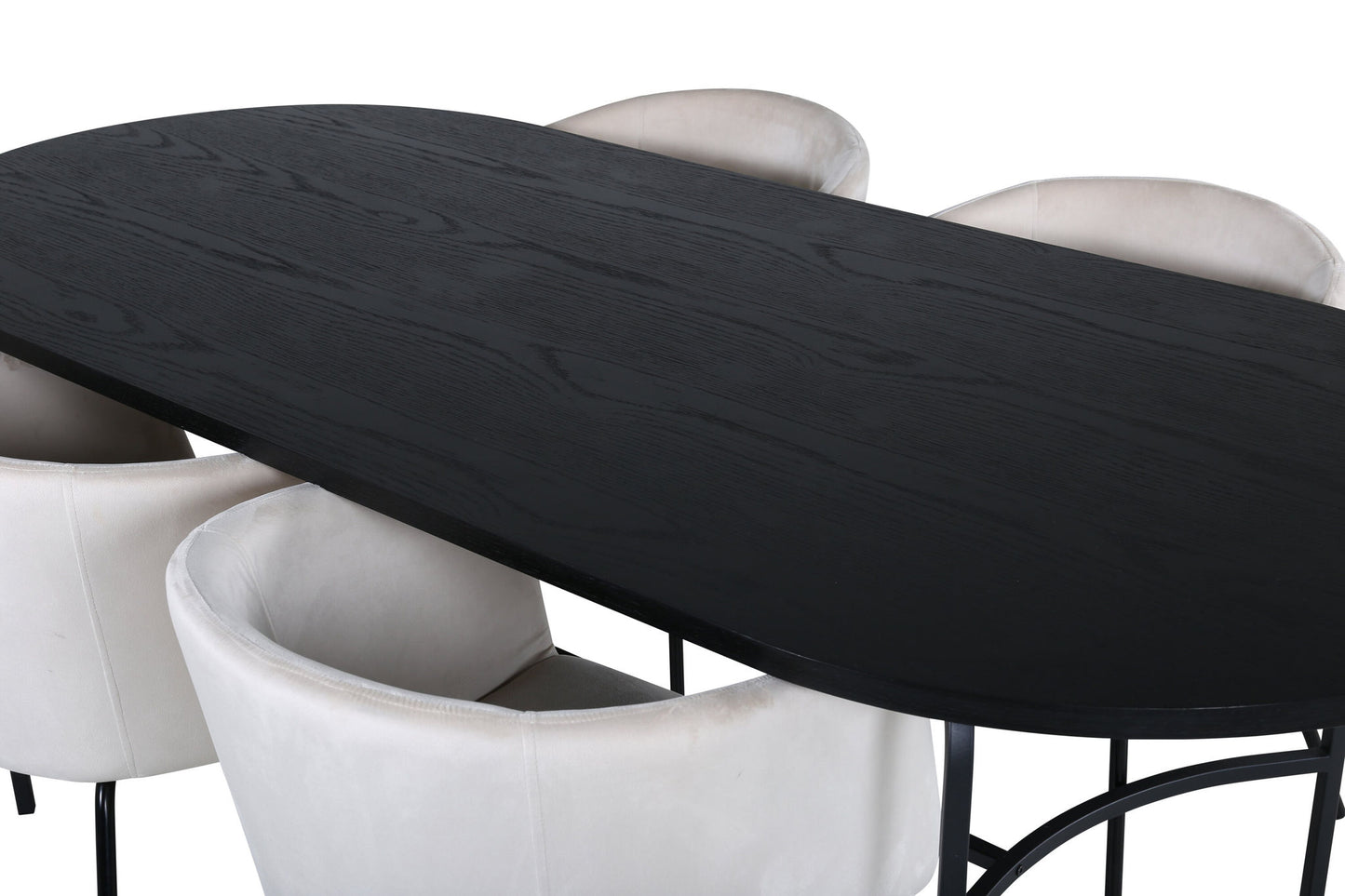 Skate - Ovalt spisebord, Sort finér+Berit Stol - Sort / Beige velour