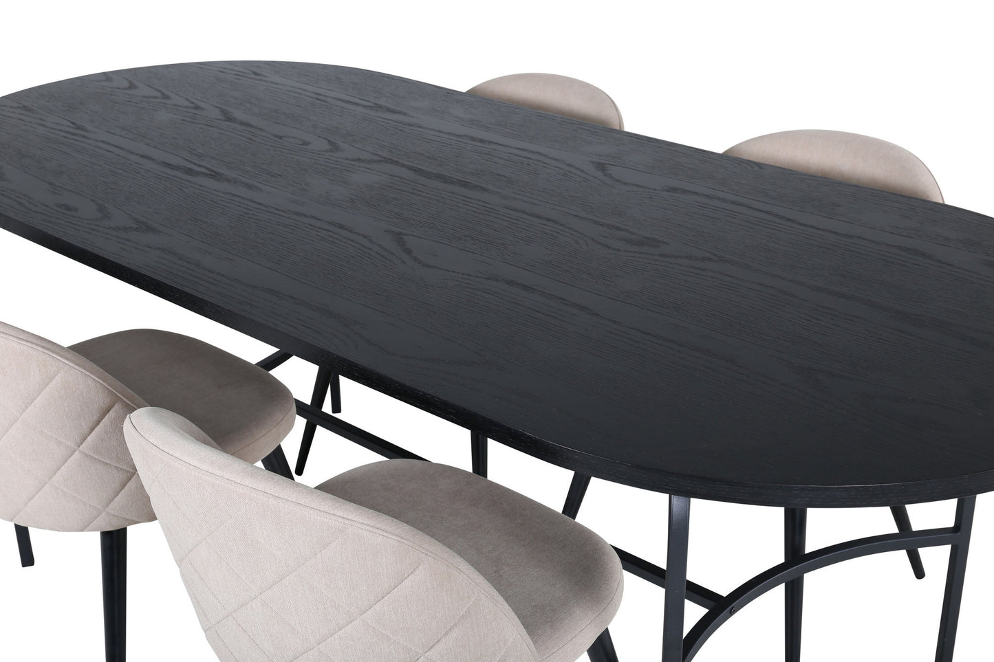 Skate - Ovalt spisebord, Sort finér+ velour syninger Stol - Sort / Beige Stof (Polyester lined)