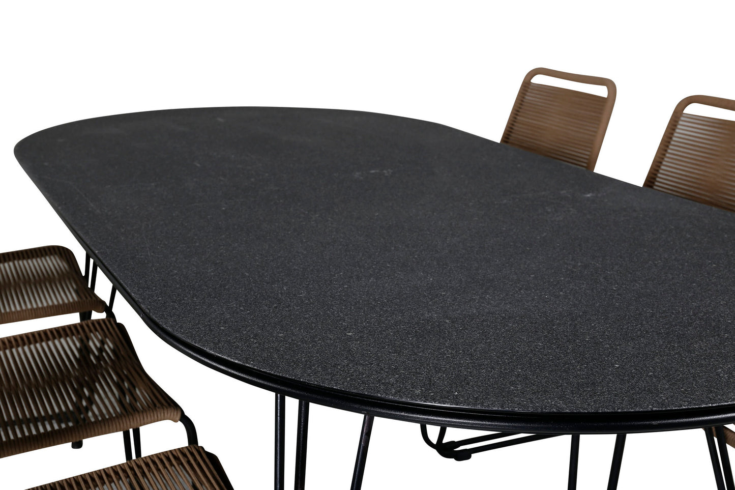Viga - Spisebord, Sort Stål / Grå Spray glas - 200*100cm+Lidos Stabelbar stol - Sort Alu / Latte Reb