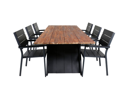 Doory - Spisebord, sort stål / akacie top i teak look - 250*100cm+Levels Stol (stabelbar) - Sort Alu / Sort Nonwood