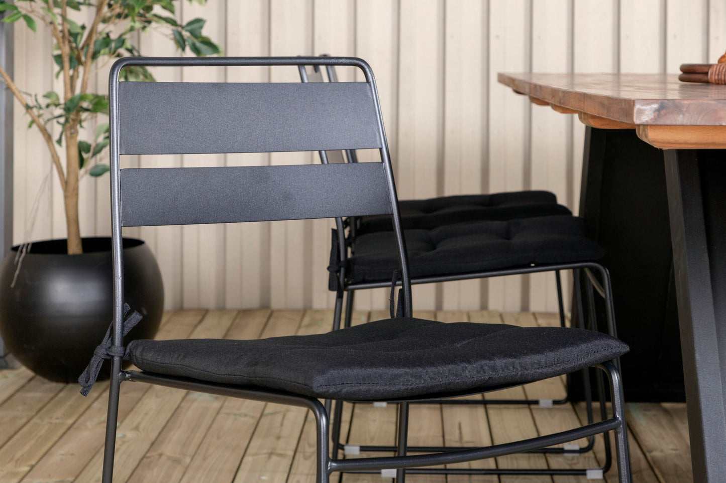 Doory - Spisebord, sort stål / akacie top i teak look - 250*100cm+Lia Spisebordsstol - Sort
